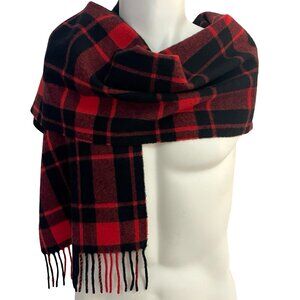 Coach New York Wool Cashmere Plaid Scarf Red Black Classic Fringe